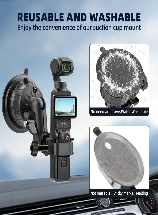 BRDRC Pocket 3 Suction Cup Car Mount (Upgraded), Windshield Window Holder Kit with Cold Shoe Expansion Adapter for Go Pro Max Hero Pocket 2 Insta 360 X5 X4 X3 Action 5 4 3 Accessories - No Residue - Image 4