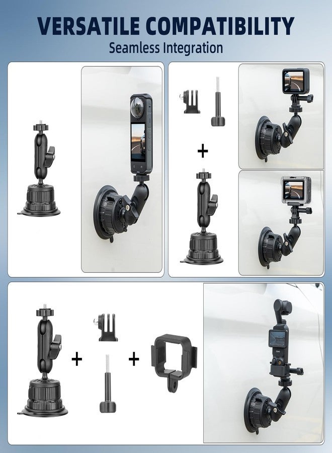 BRDRC Pocket 3 Suction Cup Car Mount (Upgraded), Windshield Window Holder Kit with Cold Shoe Expansion Adapter for Go Pro Max Hero Pocket 2 Insta 360 X5 X4 X3 Action 5 4 3 Accessories - No Residue - Image 3