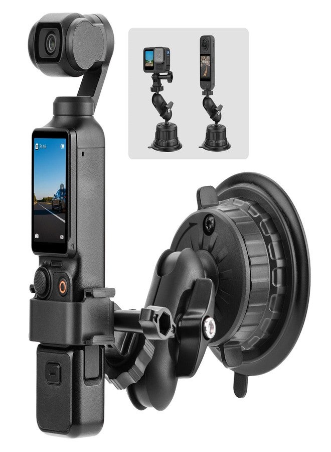 BRDRC Pocket 3 Suction Cup Car Mount (Upgraded), Windshield Window Holder Kit with Cold Shoe Expansion Adapter for Go Pro Max Hero Pocket 2 Insta 360 X5 X4 X3 Action 5 4 3 Accessories - No Residue - Image 1