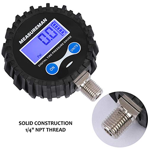 MEASUREMAN 2-1/2" Dial Size Digital Air Pressure Gauge with 1/4'' NPT Bottom Connector and Protective Boot, 0-200psi, Accuracy 1%, Battery Powered, with LED Light - Image 5