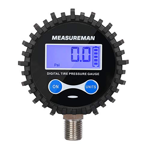 MEASUREMAN 2-1/2" Dial Size Digital Air Pressure Gauge with 1/4'' NPT Bottom Connector and Protective Boot, 0-200psi, Accuracy 1%, Battery Powered, with LED Light - Image 1