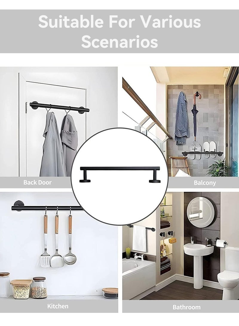 LEOKOR 5PCS Bathroom Hardware Set, Stainless Steel Bathroom Accessories Towel Holders Kit, Mounted with 16" Towel Bar, 6.2" Toilet Paper Holder, Robe Towel Hook and 2 Self-adhesive Hooks (Black) - Image 3