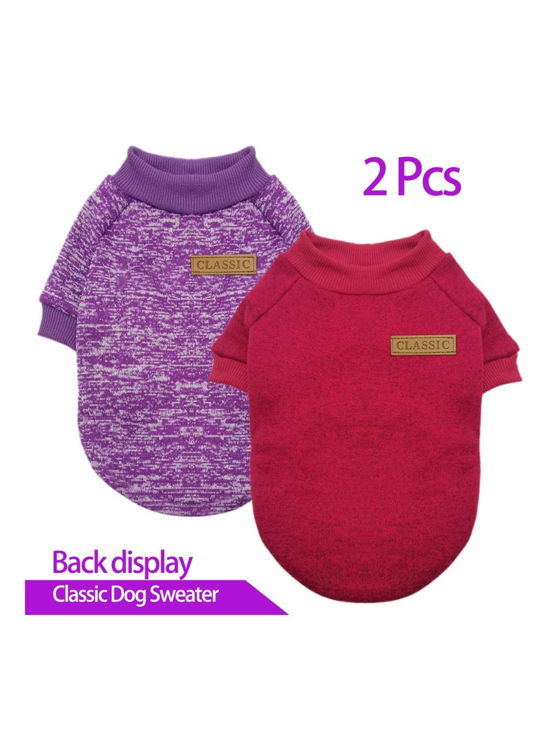 Excefore Pet Dog Sweater, 2 Pack Pet Dog Classic Knitwear Sweater Soft Thickening Warm Pup Dogs Shirt Winter Puppy Sweate, Doggie Sweatshirt, X-Small Purple+Wine red - Image 3