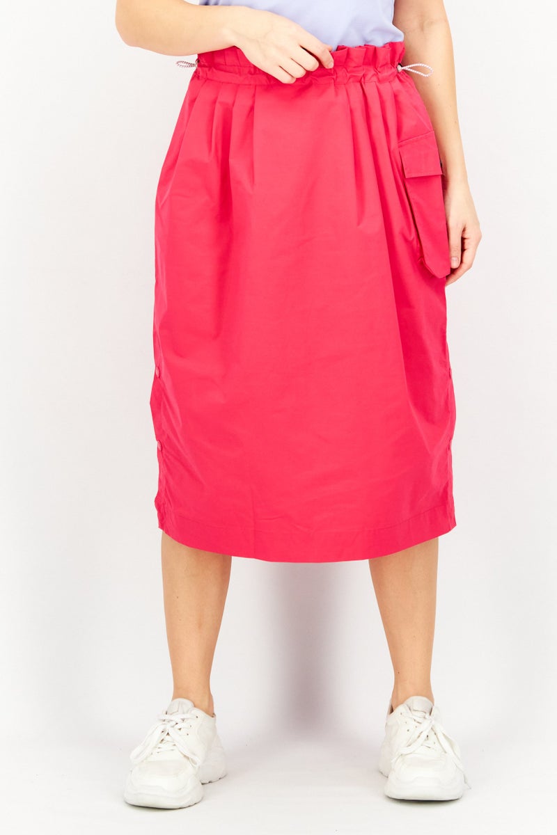 Aigle Women Plain Drawstring Midi Skirt, Fuchsia - Image 1