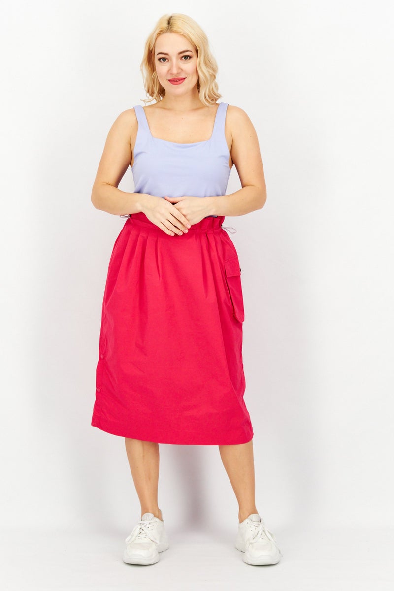 Aigle Women Plain Drawstring Midi Skirt, Fuchsia - Image 3