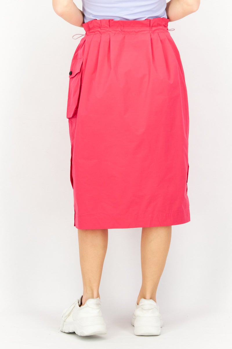 Aigle Women Plain Drawstring Midi Skirt, Fuchsia - Image 2