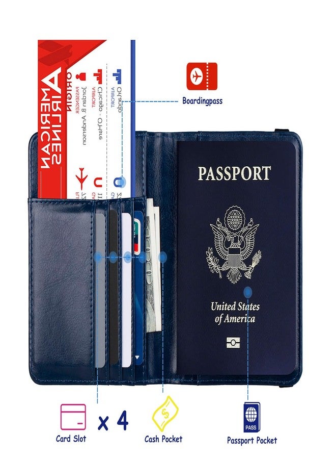 TOURSUIT حافظة جواز سفر وبطاقة تطعيم بتقنية RFID من TOURSUIT، غطاء لحفظ وثائق السفر، محفظة جلدية أنيقة للنساء مع فتحة لحماية بطاقة التطعيم Vax، لون أزرق داكن، 4.3 بوصة عرض × 6.7 بوصة ارتفاع - Image 2