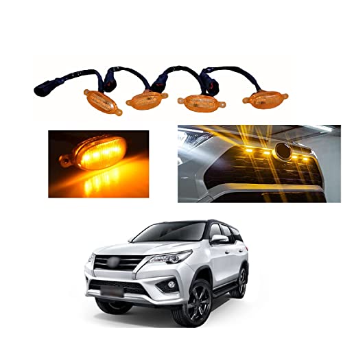 PRIKNIK LED Grille Lights Amber Yellow Grill Led with Fuse Adapter Wiring Harness Kit (4PCS, Amber Shell with Amber Light) Compatible with F-ortuner - Image 2