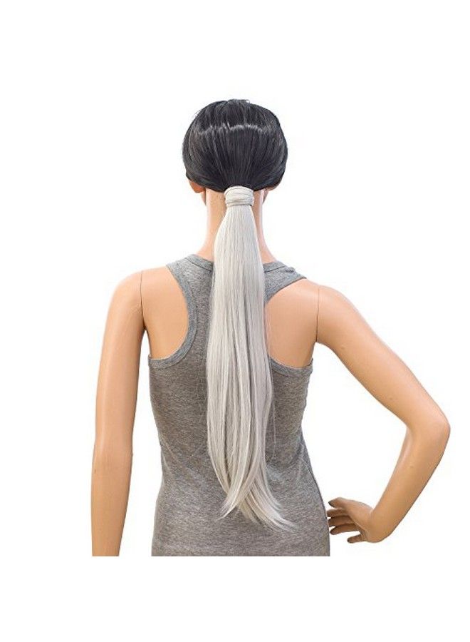 SWACC Women Long Straight/Curly Wavy Wrap Around Ponytail Extension Synthetic Hair Piece Clip In Hair Extensions (Straight Silver Gray) - Image 5