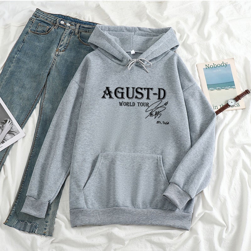 Winter New Sweater Agust-D World Tour Long Sleeve Pullover Casual Loose Hoodie Men And Women - Image 1