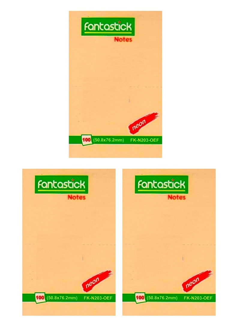 Fantastick 3-Piece Sticky Notes 2x3 Inch Size Orange - Image 1