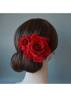 Kriccio Flower Hair Combs, Rose Flower Bohemia Hairpin Bride Costume Hair Decor for Party Wedding Red(1pc)  - Image 3