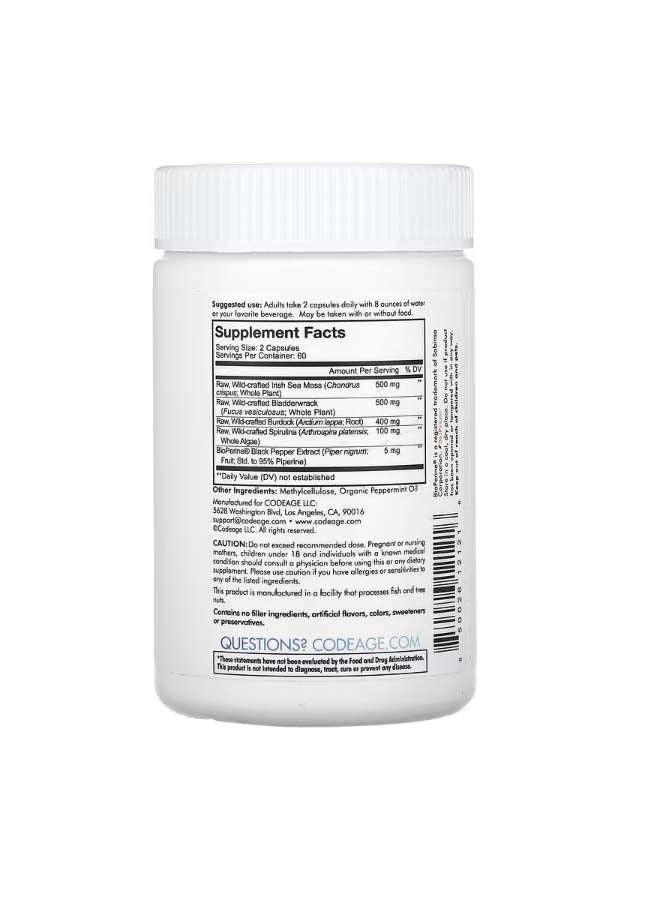 كوديدج Wildcrafted Sea Moss Bladderwrack Burdock Root Spirulina 120 Capsules - Image 2