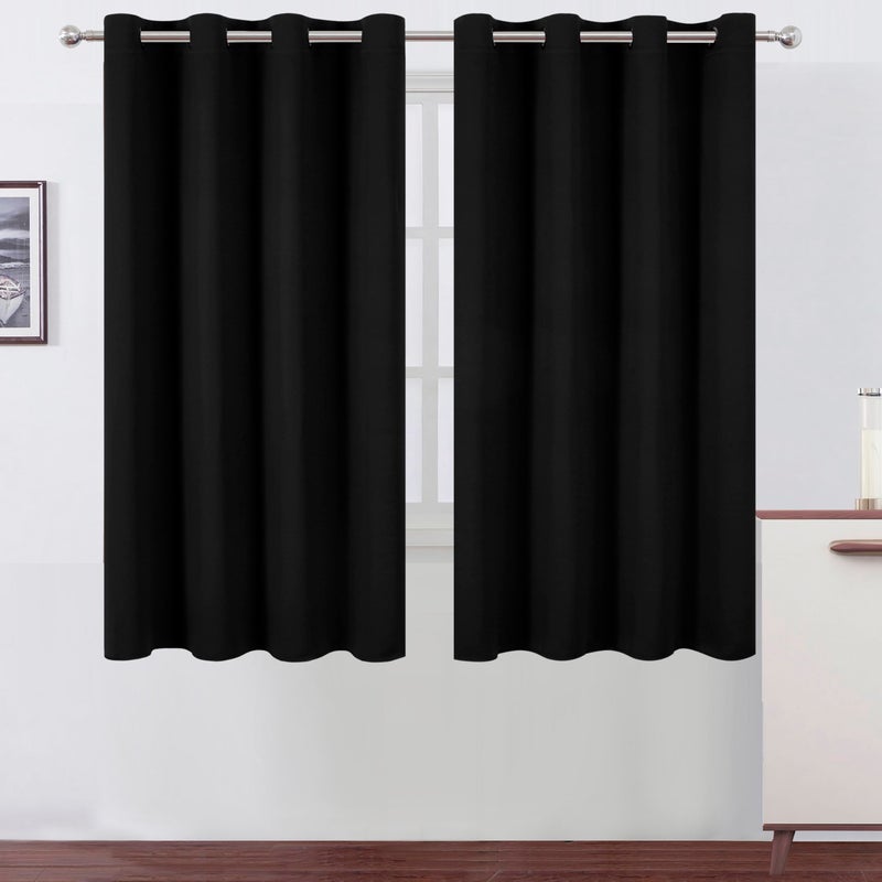 LEMOMO Black Blackout Curtains 66 x 63 Inch Length/Set of 2 Curtain Panels/Thermal Insulated Room Darkening Blackout Curtains for Bedroom - Image 1