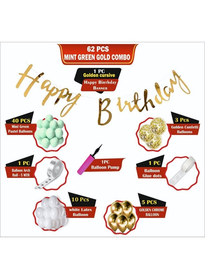 هونج كونج بالونز مجموعة ديكورات أعياد الميلاد من بالونات رقائق ذهبية باللون الأخضر النعناعي مع لافتة عيد الميلاد وشريط قوس البالونات ونقطة الغراء ومضخة البالونات لتزيين أعياد الميلاد - 62 قطعة - Image 2