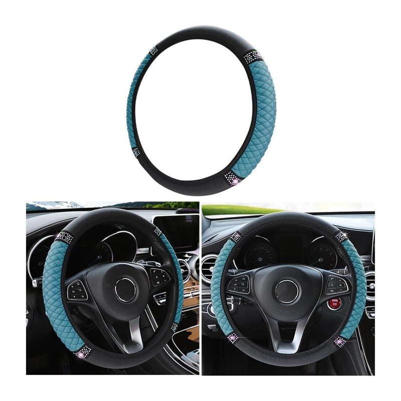 Fekey&JF FekeyJF Bling Soft Leather Steering Wheel Cover 15 Inch Colorful Rhinestones Auto Elastic Steering Wheel Protector Sparkly Crystal Diamond for Women Girls Car Interior Accessories Dark Green - Image 3