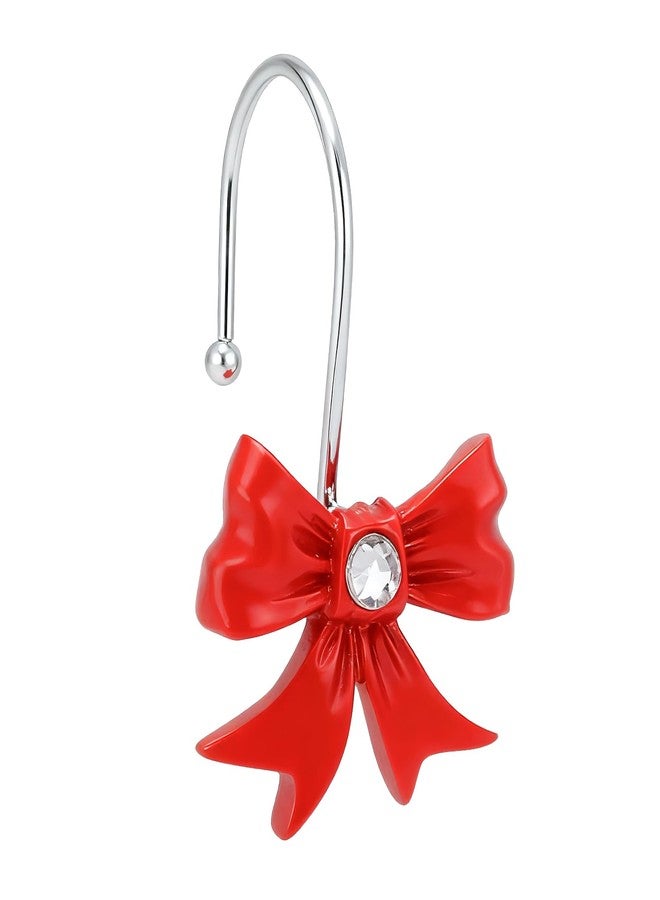 EleCharm Decorative Shower Curtain Hooks, 12PCS Bow Knot Shower Hooks for Bathroom Curtain Rings Rust Resistant Curtain Hooks (Red) - Image 1