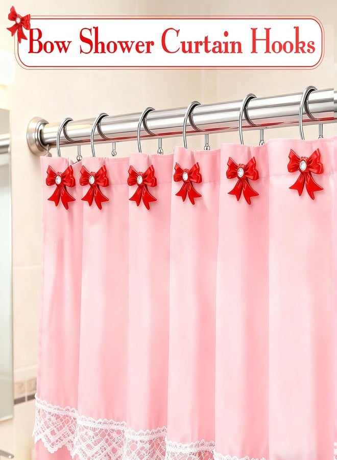 EleCharm Decorative Shower Curtain Hooks, 12PCS Bow Knot Shower Hooks for Bathroom Curtain Rings Rust Resistant Curtain Hooks (Red) - Image 5