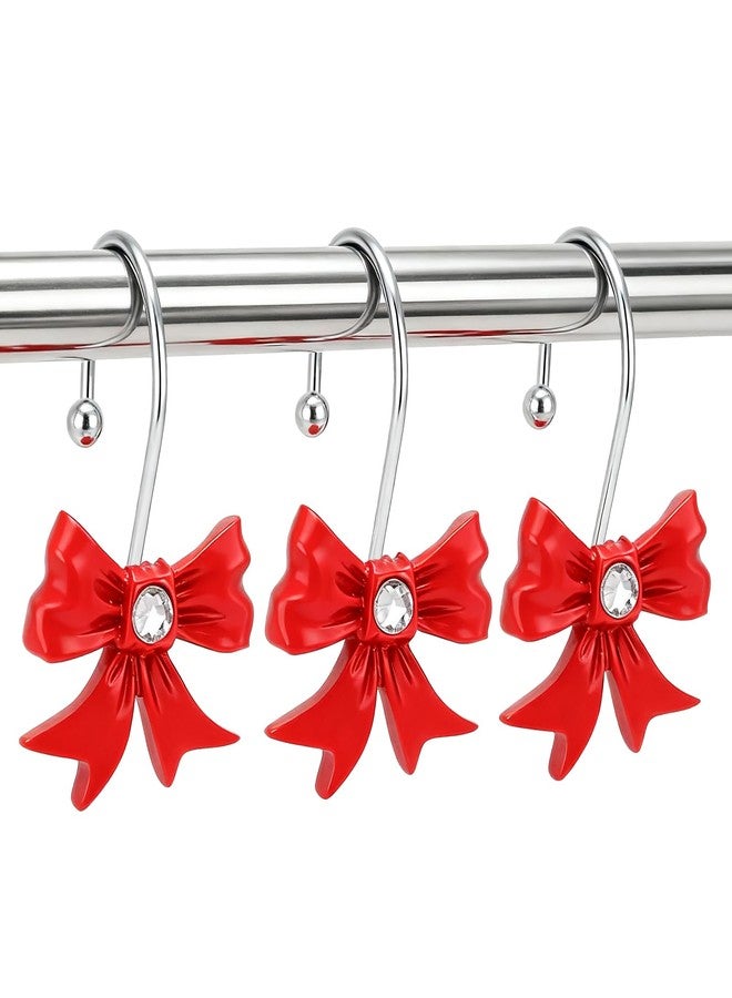 EleCharm Decorative Shower Curtain Hooks, 12PCS Bow Knot Shower Hooks for Bathroom Curtain Rings Rust Resistant Curtain Hooks (Red) - Image 2