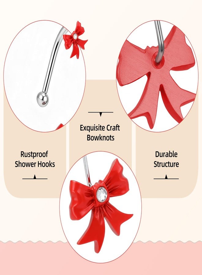 EleCharm Decorative Shower Curtain Hooks, 12PCS Bow Knot Shower Hooks for Bathroom Curtain Rings Rust Resistant Curtain Hooks (Red) - Image 3