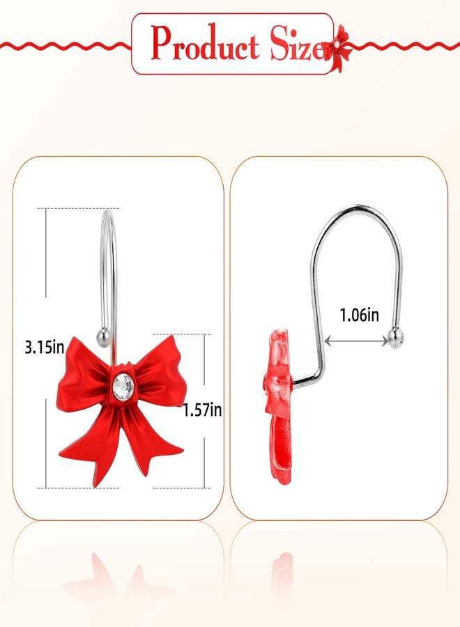 EleCharm Decorative Shower Curtain Hooks, 12PCS Bow Knot Shower Hooks for Bathroom Curtain Rings Rust Resistant Curtain Hooks (Red) - Image 4