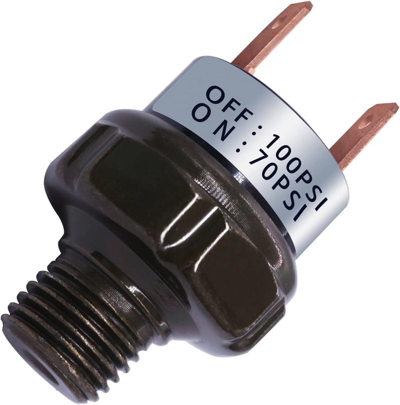 mankk Air Pressure Switch 70-100 PSI Thread 1/4" NPT 24V 12V DC Air Compressor Pressure Switch for Air Horn Train 70-100-1/4" NPT-BK - Image 1