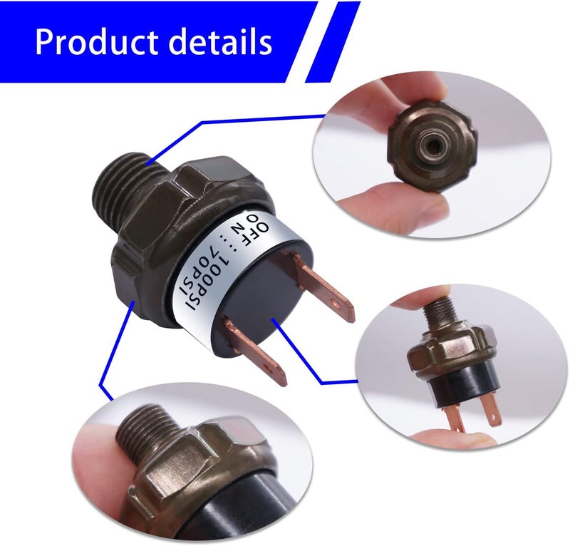 mankk Air Pressure Switch 70-100 PSI Thread 1/4" NPT 24V 12V DC Air Compressor Pressure Switch for Air Horn Train 70-100-1/4" NPT-BK - Image 5