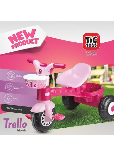 Tic Toys Trello Kids 3-Wheel Tricycle with Storage Basket, Multi-Color