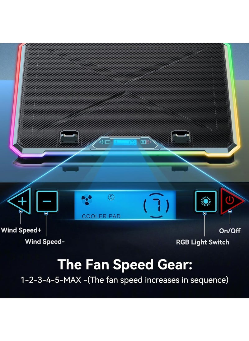 ICE COOREL RGB Laptop Cooling Pad Gaming Laptop Cooler, Laptop Fan Cooling Stand with 13 Quiet Cooling Fans for 15.6-17.3 inch laptops, 9 Height Stand, LED Lights & LCD Screen, 2 USB Ports, Lap Desk Use  - Image 3