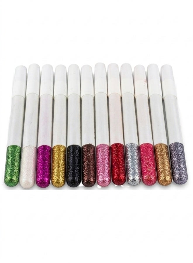 12 Colors Glitter Eyeshadow Stick Set Waterproof Long Lasting Creamy High Pigment Shimmer Eye Makeup Kit Multi-Use Pencil for Eyeliner Highlighter Smooth Blendable Texture Gold Silver Pink Brown Black Red Green Smoky Party Cosmetic Set for Women - Image 2