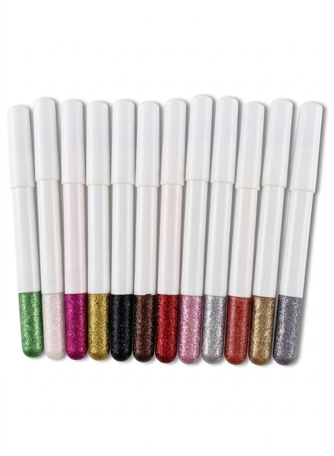 12 Colors Glitter Eyeshadow Stick Set Waterproof Long Lasting Creamy High Pigment Shimmer Eye Makeup Kit Multi-Use Pencil for Eyeliner Highlighter Smooth Blendable Texture Gold Silver Pink Brown Black Red Green Smoky Party Cosmetic Set for Women - Image 3