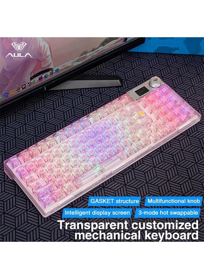 AULA AULA F98 Pro Wireless Mechanical Keyboard with Transparent Keycaps,Hot-swappable,Pre-lubed Linear Switches,Gasket Structure,RGB Backlit,OLED Screen,BT5.0/2.4G/USB-C Wired Computer Keyboard - Image 2