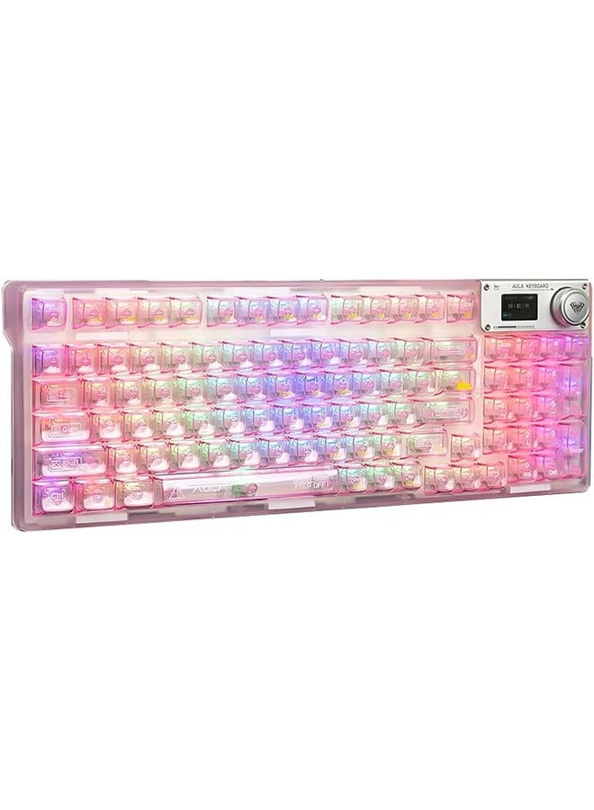 AULA AULA F98 Pro Wireless Mechanical Keyboard with Transparent Keycaps,Hot-swappable,Pre-lubed Linear Switches,Gasket Structure,RGB Backlit,OLED Screen,BT5.0/2.4G/USB-C Wired Computer Keyboard - Image 1