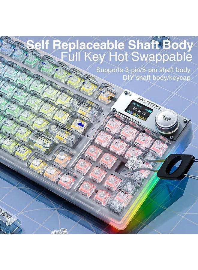 AULA AULA F98 Pro Wireless Mechanical Keyboard with Transparent Keycaps,Hot-swappable,Pre-lubed Linear Switches,Gasket Structure,RGB Backlit,OLED Screen,BT5.0/2.4G/USB-C Wired Computer Keyboard - Image 5