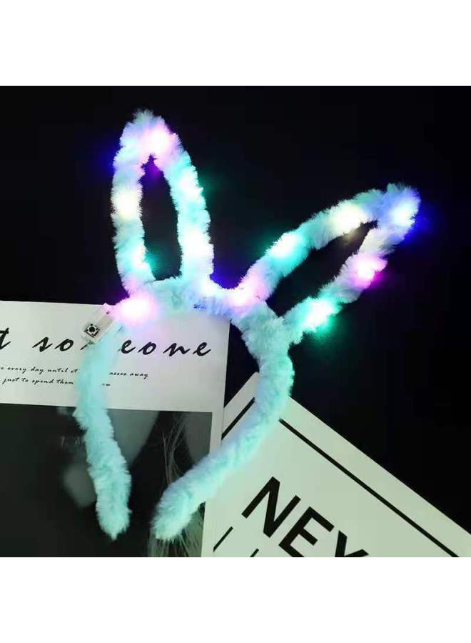 Cute Luminous Plush Rabbit Ear Hairband 14 Light Girl Flash Headband Push Sweep Code Small Gift Party Activity - Image 1