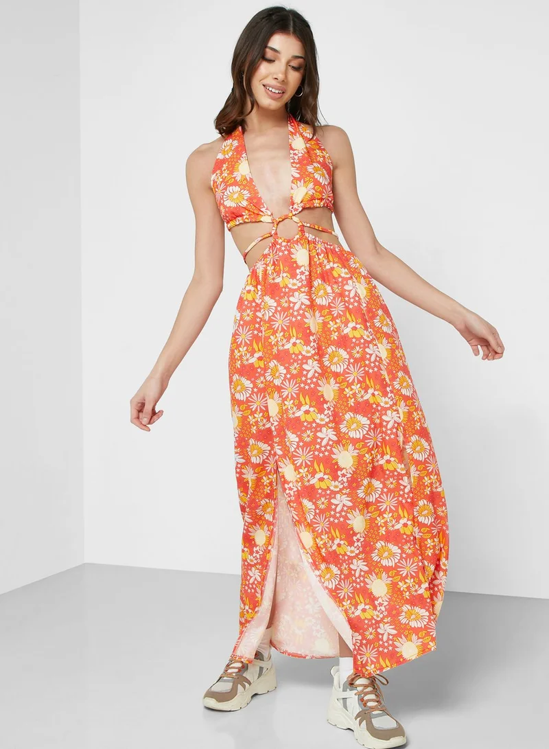 Ginger Floral Halter Maxi Dress
