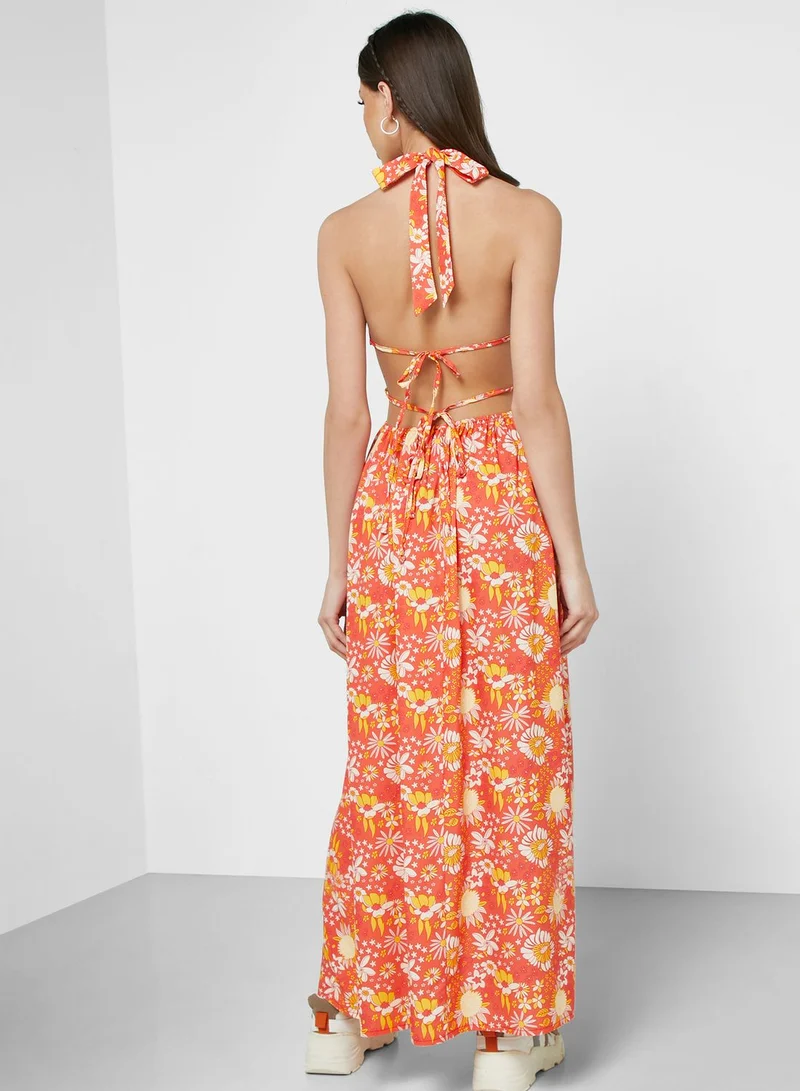 Ginger Floral Halter Maxi Dress