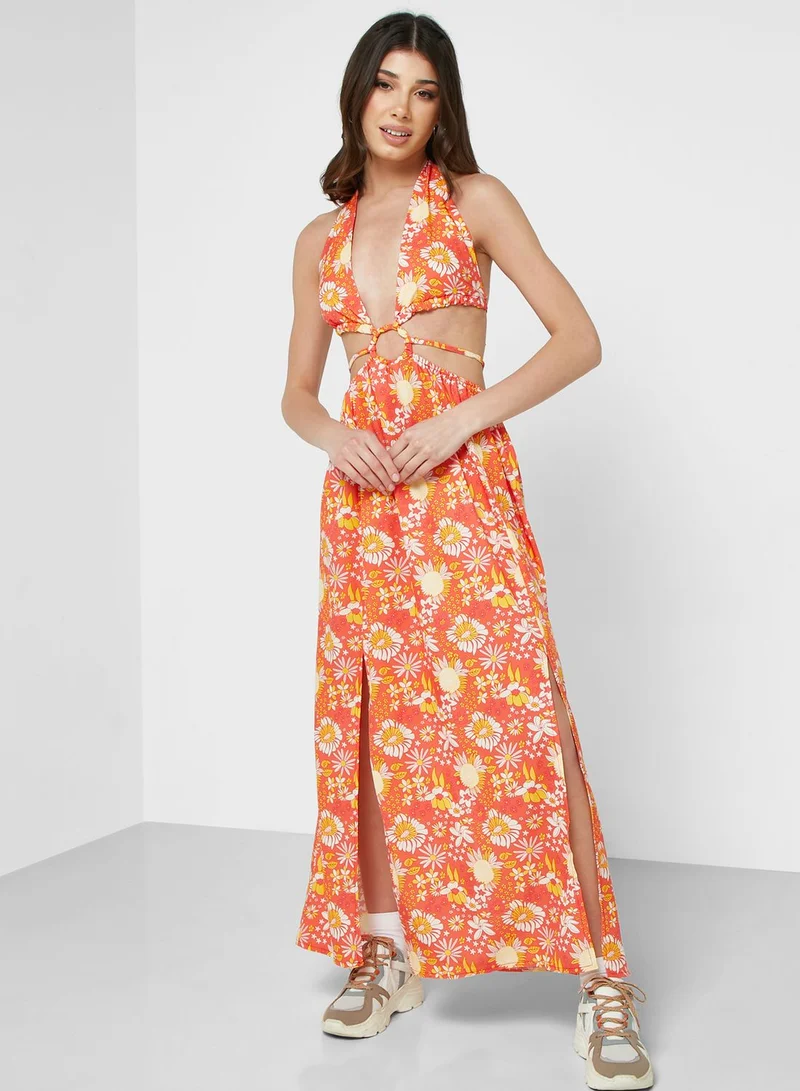 Ginger Floral Halter Maxi Dress