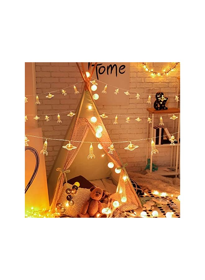 The Bros Children's Room LED String Light, 20 LED Astronaut Spaceship Rocket Pendants Holiday Party Lights Outerspace Room Decor Wedding Around the Garden Party Patio(Warm White) - Image 3