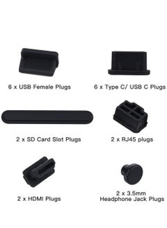 Generic 20 Pcs USB Port Cover, 6 Types Silicone Laptop Ports Cover Dust Plugs Caps for Type C/USB C, USB Female Plug, HDMI, RJ45, SD Card, Headphone Ports, USB Type-C Dust Stopper  - Image 2