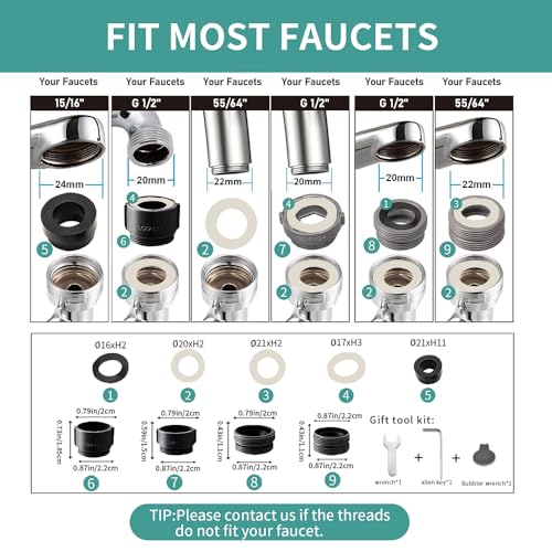 SELLO 1080° Rotating Faucet Extender for Bathroom Sink, Sink Water Faucet Aerator with Brass Extension, Sink Extender with Adjustable Swivel Arm, Fit to Faucet Threads G1/2, 15/16”, and 55/64” - Image 3