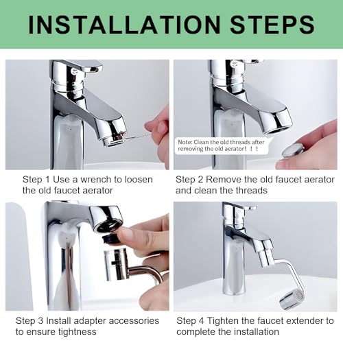 SELLO 1080° Rotating Faucet Extender for Bathroom Sink, Sink Water Faucet Aerator with Brass Extension, Sink Extender with Adjustable Swivel Arm, Fit to Faucet Threads G1/2, 15/16”, and 55/64” - Image 5