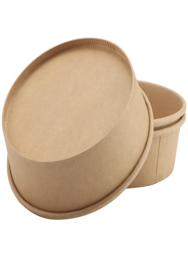 SINJEUN عبوة 60 من أطباق الورق الكرافت سعة 17 أونصة مع أغطية شفافة، أطباق ورقية قابلة للتصرف، حاويات طعام من الورق البني، أطباق حساء لمستلزمات الحفلات والمطاعم للطعام الساخن/البارد، الحساء، الآيس كريم، الطلبات الخارجية - Image 5