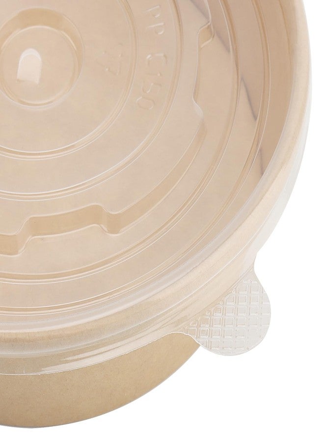 SINJEUN عبوة 60 من أطباق الورق الكرافت سعة 17 أونصة مع أغطية شفافة، أطباق ورقية قابلة للتصرف، حاويات طعام من الورق البني، أطباق حساء لمستلزمات الحفلات والمطاعم للطعام الساخن/البارد، الحساء، الآيس كريم، الطلبات الخارجية - Image 3