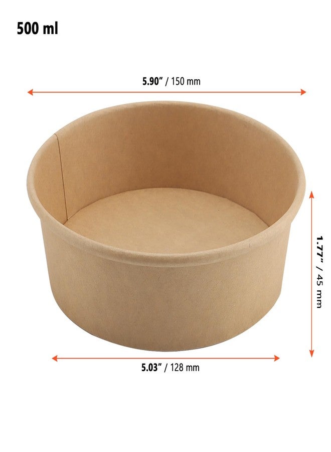 SINJEUN عبوة 60 من أطباق الورق الكرافت سعة 17 أونصة مع أغطية شفافة، أطباق ورقية قابلة للتصرف، حاويات طعام من الورق البني، أطباق حساء لمستلزمات الحفلات والمطاعم للطعام الساخن/البارد، الحساء، الآيس كريم، الطلبات الخارجية - Image 2