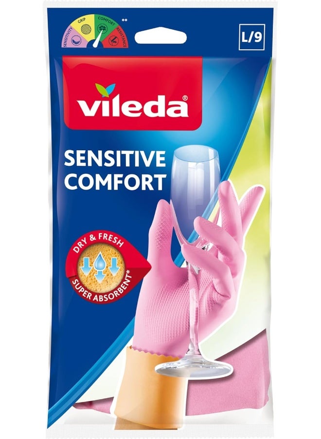 Vileda Gloves Sensitive, Large, Pink