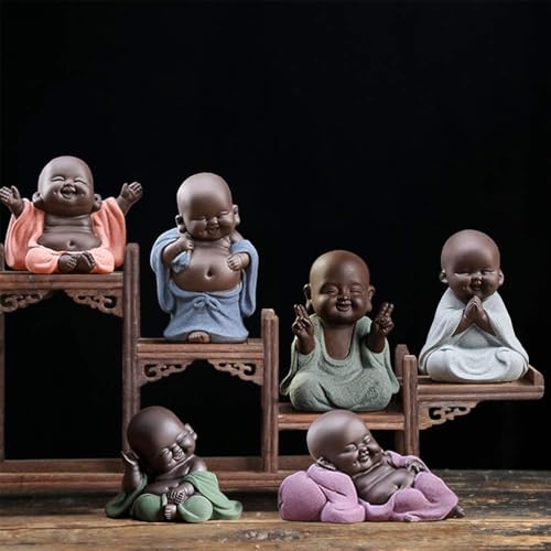 Kingzhuo A Collection of Cutie 6 Smiling Buddhas Laughing Buddha Statue Adorable Monk Figurines 6 Lovely Little Buddha Cutest Baby Buddha Great Details Giftable Make You Happy - Image 5