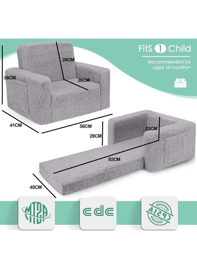L&E Kids Couch for Toddler, 2-in-1 Toddler Soft Couch - Kids Chairs Convertible Sofa to Lounger, Easily Folds Out Into a Soft Baby Couch for Napping - Modern Fold(Grey)  - Image 3