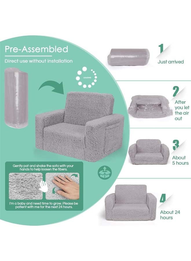 L&E Kids Couch for Toddler, 2-in-1 Toddler Soft Couch - Kids Chairs Convertible Sofa to Lounger, Easily Folds Out Into a Soft Baby Couch for Napping - Modern Fold(Grey)  - Image 4