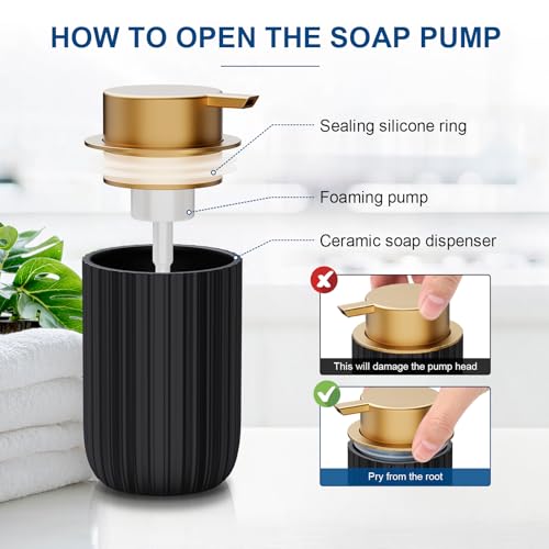 Dlirho Ceramic Foaming Soap Dispenser, 12 oz Bathroom Foam Hand Soap Dispenser, Refillable Lotion Soap Dispenser with Removable Pump for Kitchen Hand Wash Dispenser, Modern Home Decor (Black) - Image 3